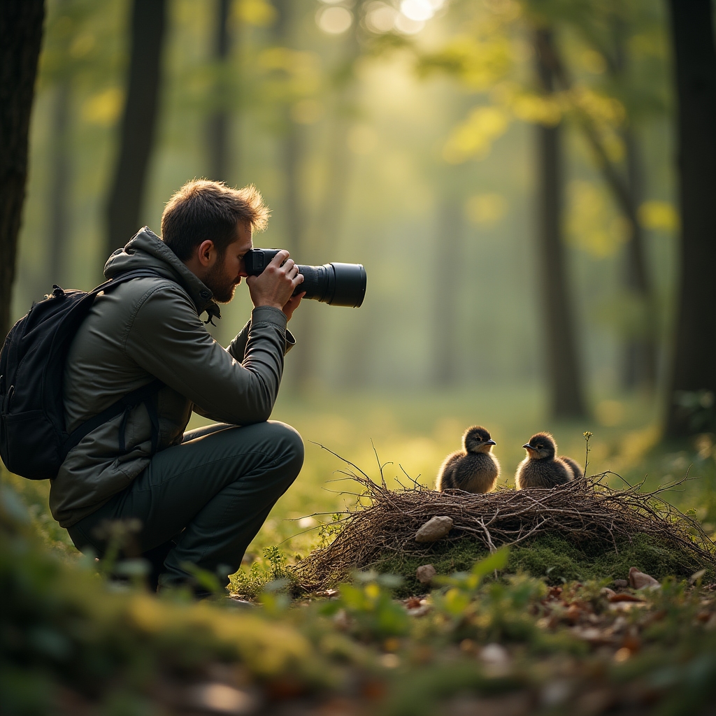 Fotograf zachowujący bezpieczną odległość od gniazda ptaków w Polsce